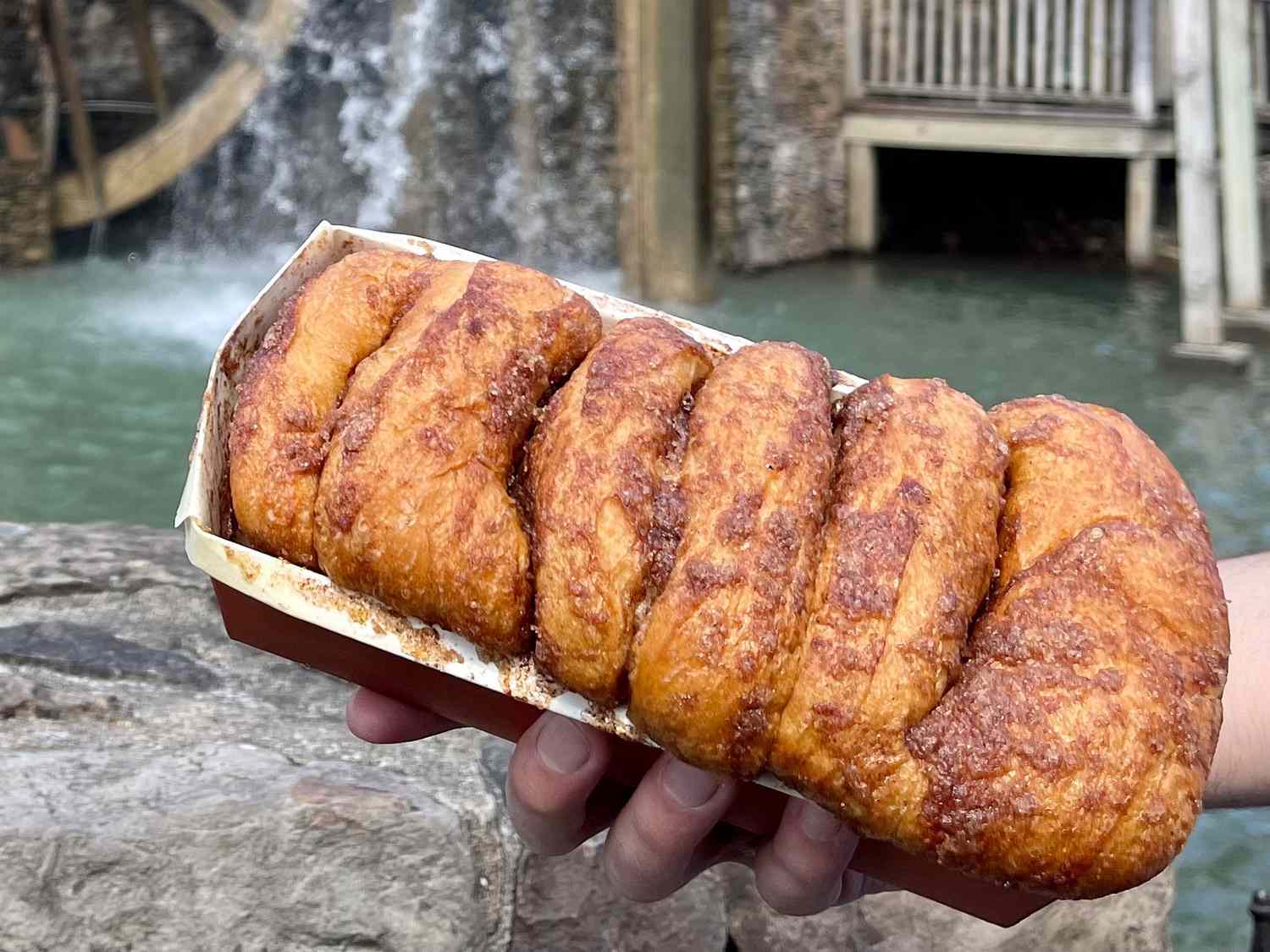 Picture of fresh cinnamon bread outside of Grist Mill